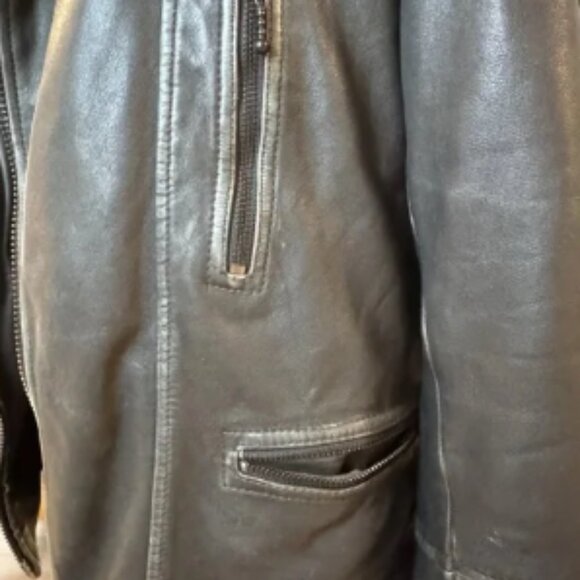 All Saints Mens Leather Jacket CARGO BIKER Black Distressed Sz S Moto City Edgy - Picture 7 of 13